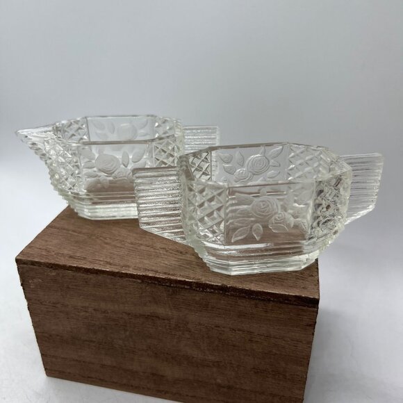 Other - Art Deco Vintage Glass Etched Sugar Bowl Roses Floral Flowers